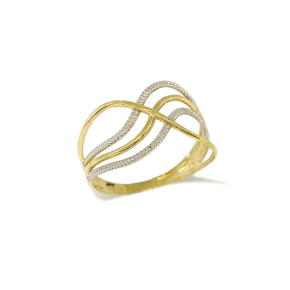 Anel Linhas Onduladas Bicolor em Ouro Amarelo 18 Kilates - 25088